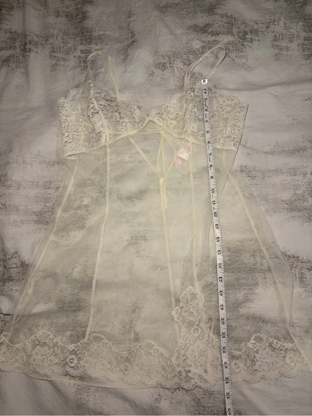 Victoria’s Secret Sheer Lace Babydoll Chemise Ivory Mesh Lingerie Y2K